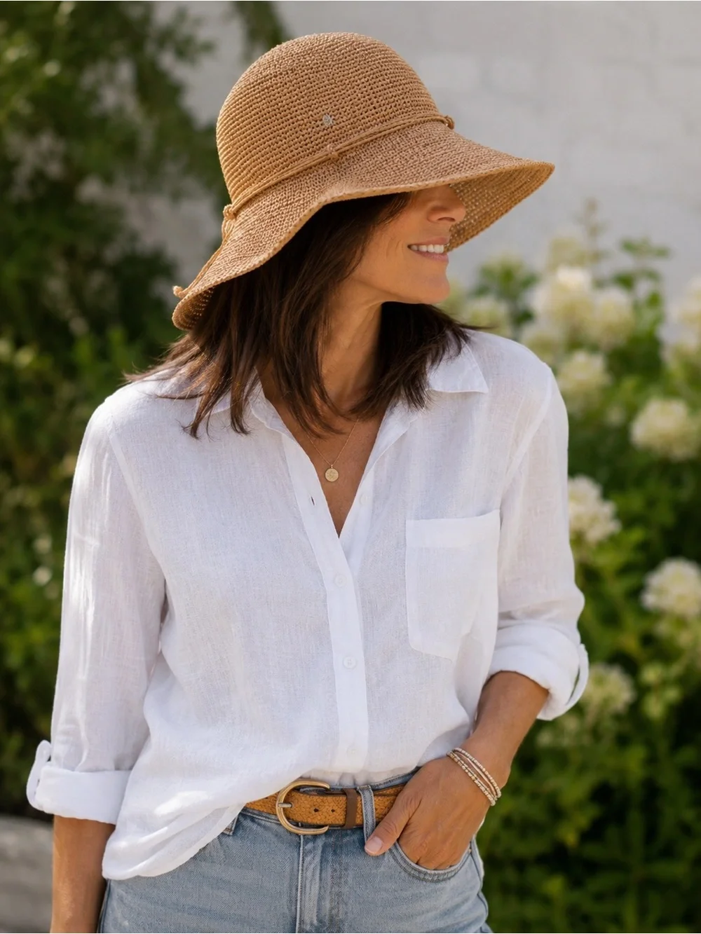 Helen Kaminski 100% Raffia Wide Brim Crochet Sun Hat Natural